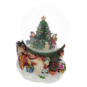 Hand painted Cheerful Kids Decorating Christmas tree holiday decor Musical glass Snow Globes with glittery bulbs