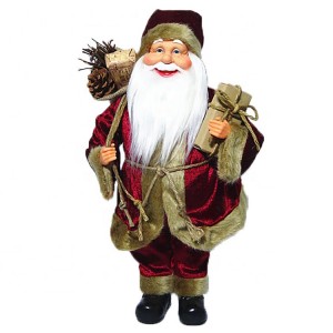 Dekorasi Natal tradisional 40 cm kain plastik Standing Santa Claus karo tas mistletoe