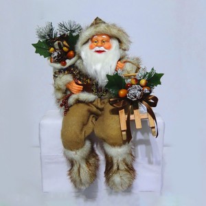 Customized 30 cm Plastic Sitting Christmas father home indoor Xmas decoration in fabric cloth