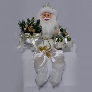 Customized 30 cm Plastic Sitting Christmas father home indoor Xmas decoration in fabric cloth