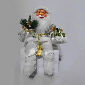 Customized 30 cm Plastic Sitting Christmas father home indoor Xmas decoration in fabric cloth