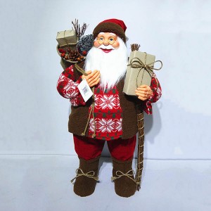 Veľkoobchod 30 cm Nordic Xmas dekor Plastová Stojaca vianočná figúrka Santa Clausa v látkovej látke