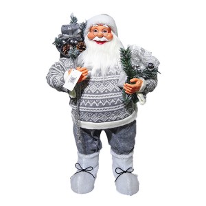 Wholesale indoor fabric Christmas decor Big 80 cm Plastic Standing Santa Claus with mistletoe bag