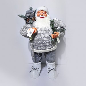 Ihe ndozi ekeresimesi dị elu dị elu 30 cm akwa guzo Santa Claus na akpa mistletoe