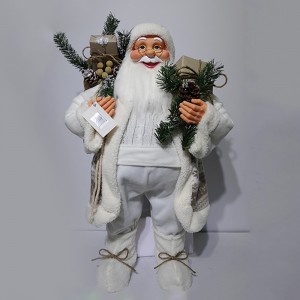 High Quality Nwèl dekorasyon ansyen 30 cm twal kanpe Santa Claus ak sak gi