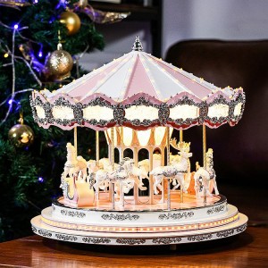 Luxusný vianočný darček Bluetooth audio zábavný park Led Pink Carousel Music Box Animovaná interiérová vianočná dekorácia