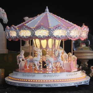 Luxusný vianočný darček Bluetooth audio zábavný park Led Pink Carousel Music Box Animovaná interiérová vianočná dekorácia