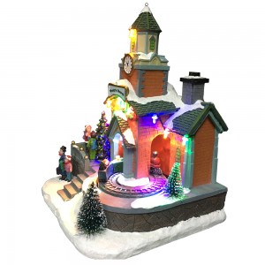 Scène de gare d'église animée en résine, éclairage LED, village musical de noël, pour décoration saisonnière et cadeau, vente en gros