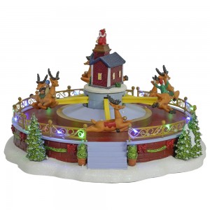 LED Plastic Xmas decor Amusement park Music Box flying sleigh deer scene With Turning Functions & Music