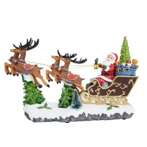 ʻO Polyresin Christmas LED Santa Riding Sleigh scene Christmas Village Me ka Rotating Xmas Tree and Music No ka Kalikimaka