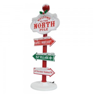 Plastic LED Musical Christmas Ornaments LED North Pole Christmas Road Sign With Music For Christmas Decoration