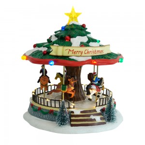 Borongan Plastik Xmas libur decor Carousel Musik Box Natal LED Carousel Jeung Ngaktipkeun Fungsi & Musik