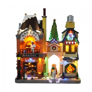 Hot Sale Christmas Ornaments LED Santa shop decoration Bakery Coffee Shop Christmas village houses Christmas Gifts Decoration