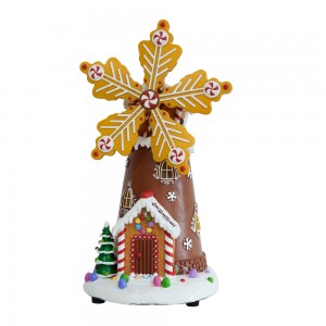 Christmas LED Windmill Ornaments Gingerbread House Ornament With Turning Function And Music For Christmas Decoration