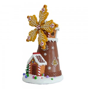 Christmas LED Windmill Ornaments Gingerbread House Ornament With Turning Function And Music For Christmas Decoration