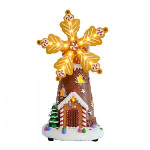 Christmas LED Windmill Ornaments Gingerbread House Ornament With Turning Function And Music For Christmas Decoration