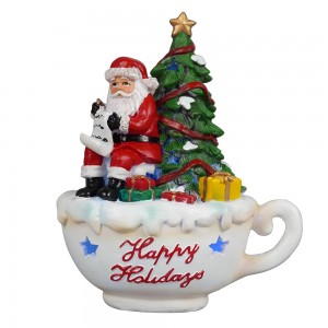 noel seasonal Xmas Santa tree Scene Led Illuminated resin Christmas Mokhabiso bakeng sa mpho