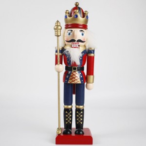 Ọṣọ ajọdun Keresimesi osunwon pupa Aṣọ onigi dimu Ọpá alade Gold Ibile Ọba nutcracker figurine