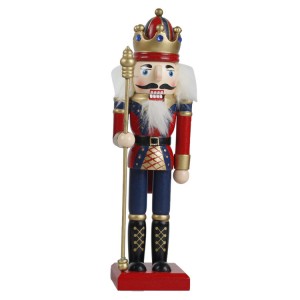 Grousshandel Chrëschtdag Festival Dekor rout Uniform hëlzent Holding Gold Zepter Traditionell Kinnek nutcracker Figur