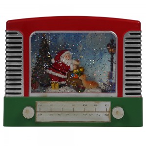 Creative plastic radio shaped Xmas scene Led illuminated water spinning Christmas snow globe