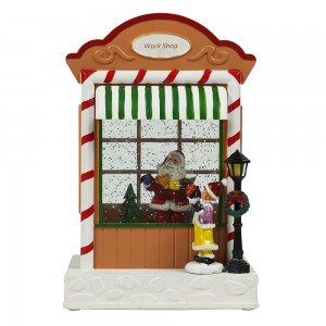 ຂາຍສົ່ງ navidad ນ້ໍາ spinning Led Illuminated Santa work shop ດົນຕີ Christmas Lantern snow globe