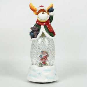 Customized noel BO water spinning Reindeer musical led Christmas snow globe with Xmas Santa scene