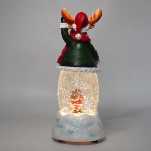 Customized noel BO water spinning Reindeer musical led Christmas snow globe with Xmas Santa scene