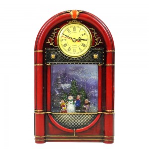 Wholesale noel led Xmas snowman scene musical spinning Vintage clock Christmas water snow globe