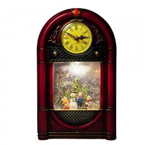 Wholesale noel led Xmas snowman scene musical spinning Vintage clock Christmas water snow globe