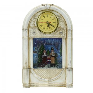 OEM natal Xmas Choris scene Vintage music water spinning clock Christmas led snow glitter with glitter