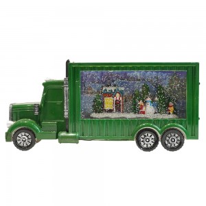 Customized New Plastic Xmas snowman village scene trailer truck Vintage musical taʻitaʻia le malamalama o le kiona kiona Kerisimasi mo le faʻatau