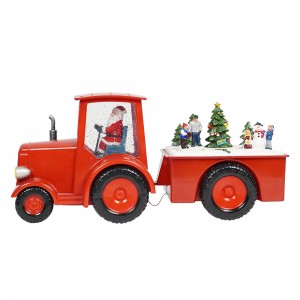 Bultuhang bagong Plastic Truck Xmas Santa Village Scene musical led water spinning Christmas snow globe