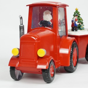 Bultuhang bagong Plastic Truck Xmas Santa Village Scene musical led water spinning Christmas snow globe