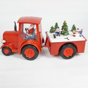 Bultuhang bagong Plastic Truck Xmas Santa Village Scene musical led water spinning Christmas snow globe