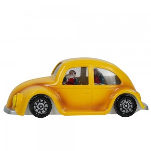 Custom new yellow Plastic vintage car Xmas Santa Scene musical led water spinning Christmas snow globe