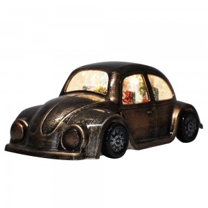 Hot sell new bronze Plastic vintage car Xmas Santa Scene musical led water spinning Christmas snow globe