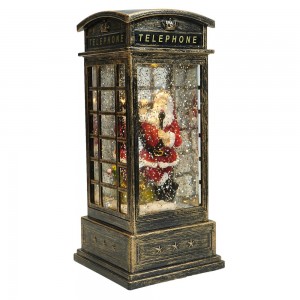 Noel Seasonal table decor Santa Telephone Booth Lantern, pre lit Led Glittering Water Spinning Christmas snow globe