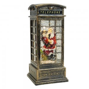 Noel Seasonal table decor Santa Telephone Booth Lantern, pre lit Led Glittering Water Spinning Christmas snow globe