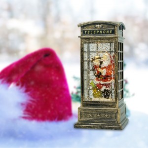 Noel Decorazioni per la tavola stagionale Lanterna per cabina telefonica di Babbo Natale, sfera di neve natalizia pre-illuminata con acqua scintillante che gira