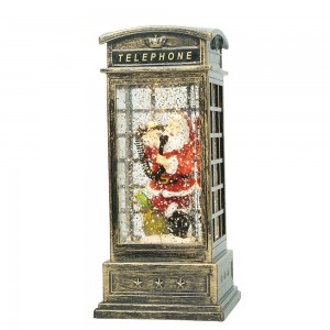 Noel Seasonal table decor Santa Telephone Booth Lantern, pre lit Led Glittering Water Spinning Christmas snow globe