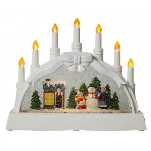 Xmas snowman village scene noel musical leaded lighted water spinning Candle holder Christmas snow globe