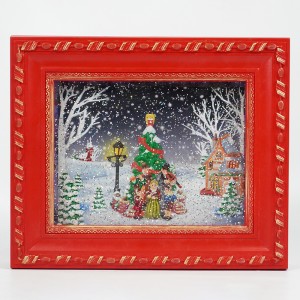 Hot ferkeapje nije noel carollers Xmas tree doarp scene Foto frame wetter spinnen musical led Christmas snie globe