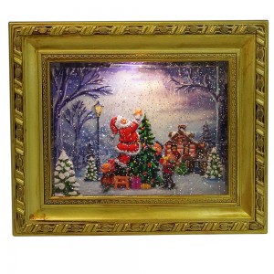 Personalizatu novu noel Santa Xmas village tree scene Photo frame acqua filatura musicale led Christmas snow globe