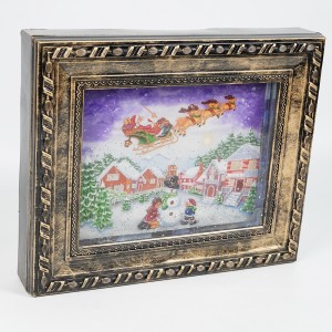 Wholesale noel new Santa reindeer Xmas village scene Photo frame water spinning musical led Christmas snow globe