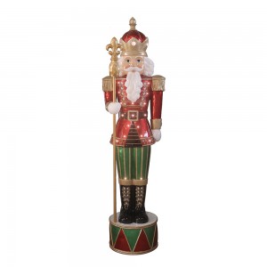 Bultuhang pula at berdeng Led light up malaking sukat panlabas na palamuti resin nutcracker soldier statue na may Scepter