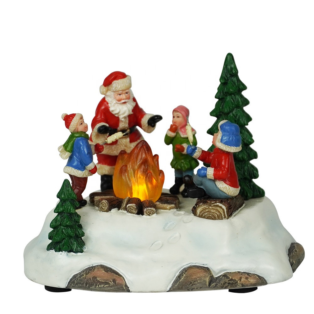 Factory wholesale Mini Christmas Village Set - Wholesale noel tabletop Resin Santa Claus Campfire Xmas scene Illuminated Christmas decoration – Melody