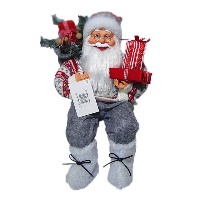 Factory wholesale Plush Santa Claus Dolls - Wholesale noel room decor Plastic 40 cm Christmas Sitting Santa Claus figurine with mistletoe bag – Melody