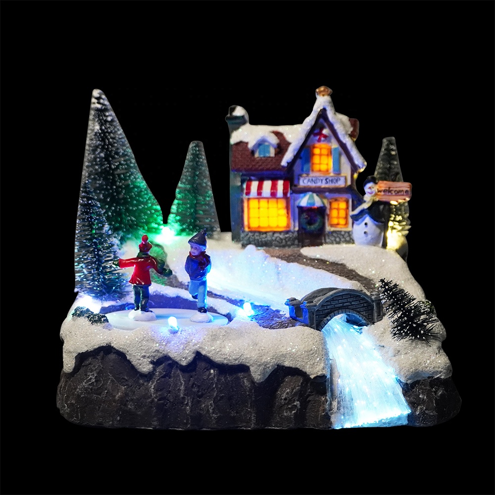 Manufacturer of Solar Powered Garden Ornaments - Popular animated maison de noel Light up fiber optic Christmas Led illuminated musical resin village house with Mult color Led – Melody