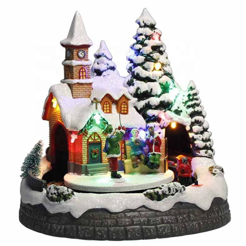 China wholesale Christmas Village Set Up - Hot sell holiday decor Polyresin musical Led illuminated Noel Xmas scene Christmas Village with movements – Melody