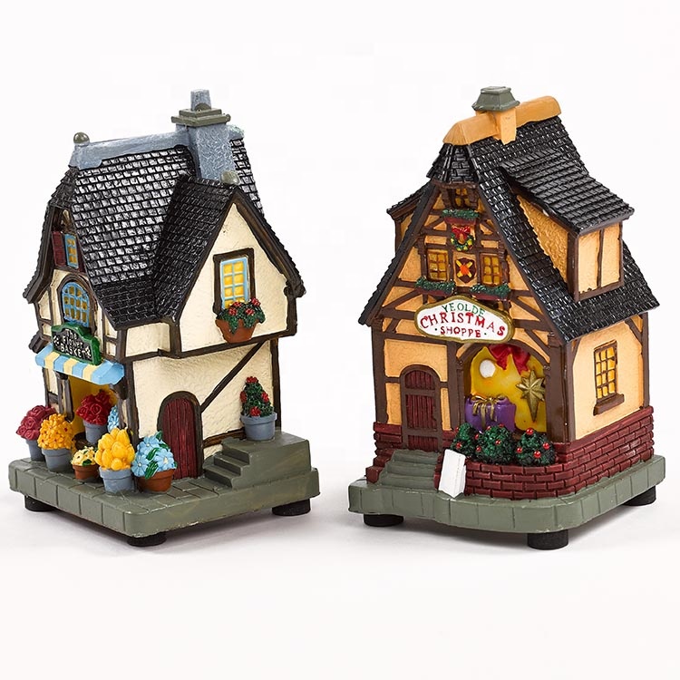 OEM manufacturer Types Of Christmas Villages - Colorful LED lighted flower shop ornaments polyresin lighted house – Melody